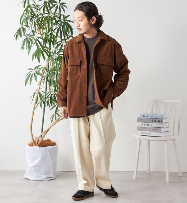 SHIPS any「SHIPS any: コットンツイル 1タック ワイド トラウザーズ 〈ナチュラル〉◇」|チノ|