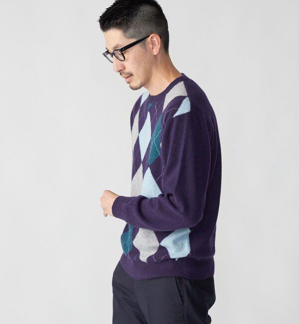 SHIPS「SHIPS: 12G イタリー ヤーン アーガイル クルーネック ニット プルオーバー」|ニット・セーター|ネイビー