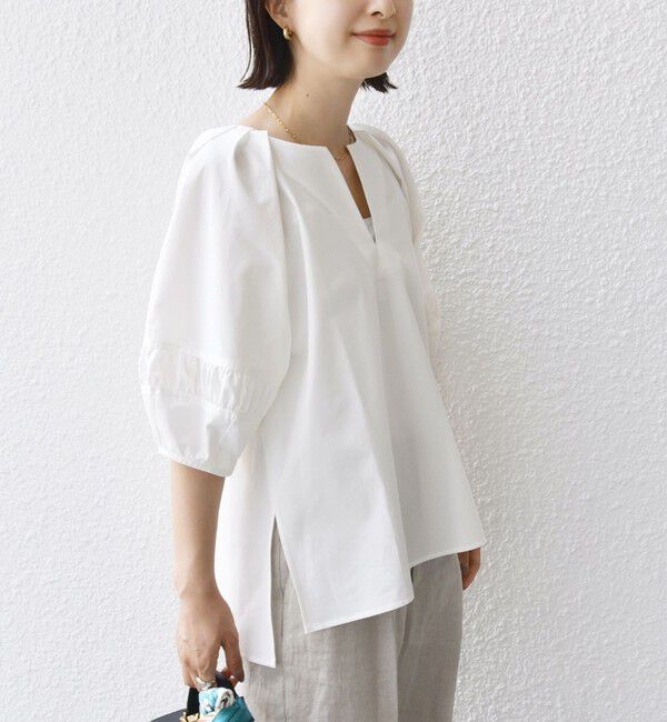 SHIPS for women「〈手洗い可能〉ランタン スリーブ キーネック ブラウス」|シャツ・ブラウス|
