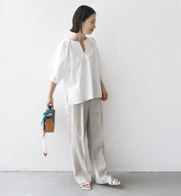 SHIPS for women「〈手洗い可能〉ランタン スリーブ キーネック ブラウス」|シャツ・ブラウス|