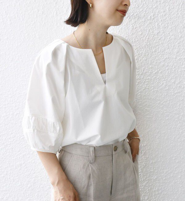 SHIPS for women「〈手洗い可能〉ランタン スリーブ キーネック ブラウス」|シャツ・ブラウス|