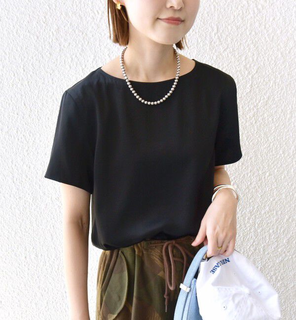 SHIPS for women「〈手洗い可能〉サテン ショート スリーブ ブラウス」|シャツ・ブラウス|