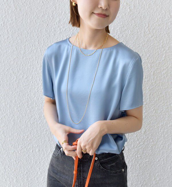 SHIPS for women「〈手洗い可能〉サテン ショート スリーブ ブラウス」|シャツ・ブラウス|ライトブルー