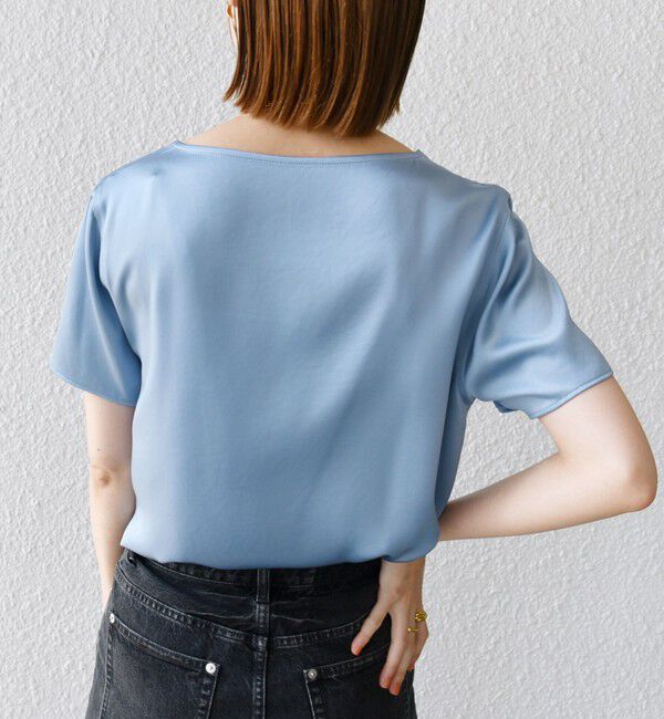 SHIPS for women「〈手洗い可能〉サテン ショート スリーブ ブラウス」|シャツ・ブラウス|