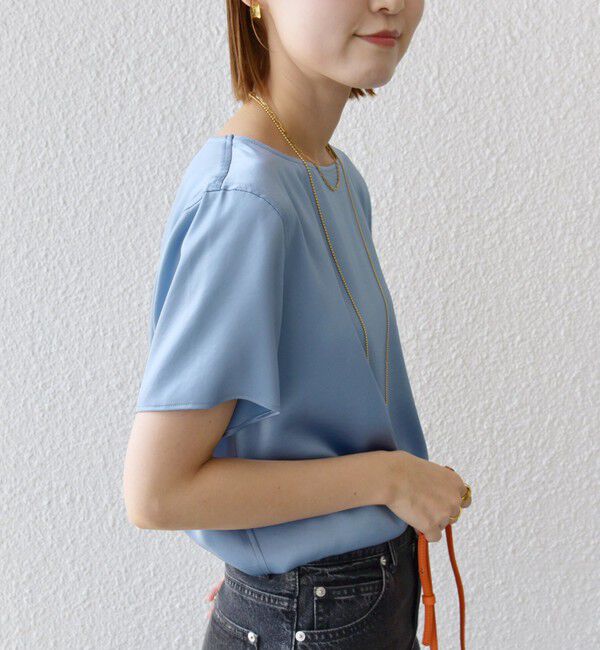 SHIPS for women「〈手洗い可能〉サテン ショート スリーブ ブラウス」|シャツ・ブラウス|