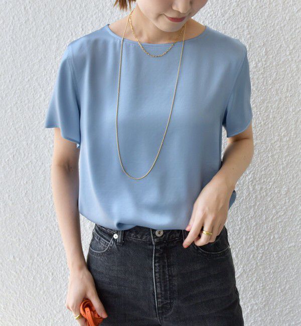 SHIPS for women「〈手洗い可能〉サテン ショート スリーブ ブラウス」|シャツ・ブラウス|