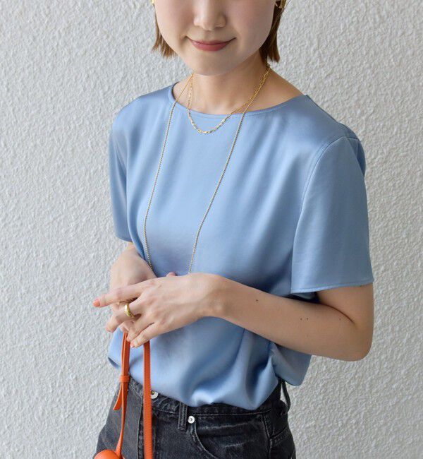 SHIPS for women「〈手洗い可能〉サテン ショート スリーブ ブラウス」|シャツ・ブラウス|