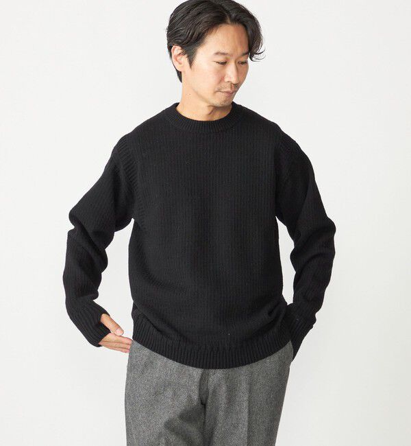 SHIPS「SHIPS: 奥山メリヤス ブリティッシュ ウール クルーネック ニット」|ニット・セーター|ブラック