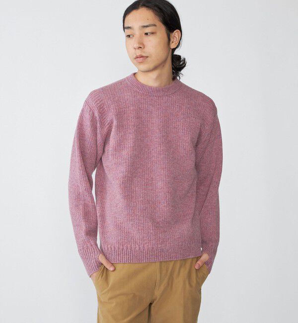 SHIPS「SHIPS: 奥山メリヤス ブリティッシュ ウール クルーネック ニット」|ニット・セーター|ピンク