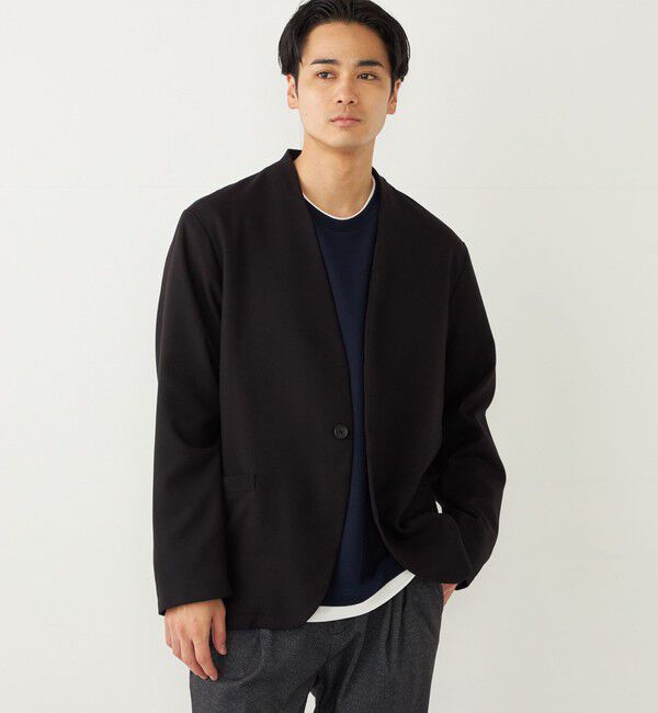 SHIPS Colors 「SHIPS Colors:〈手洗い可能〉TR ノーカラー ジャケット(セットアップ可能)◇」|ノーカラージャケット|ブラック