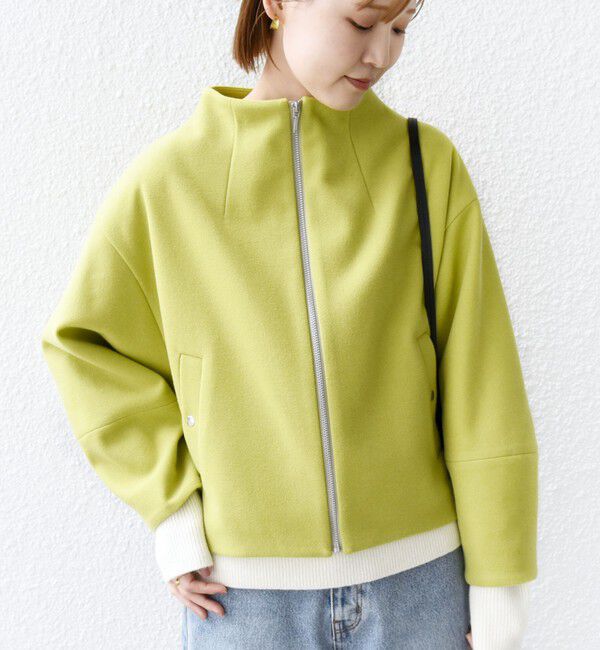 SHIPS for women「【WEB限定】〈手洗い可能〉 ウールライク ボトル ネック ジップ ブルゾン」|ブルゾン・スタジャン|ライム