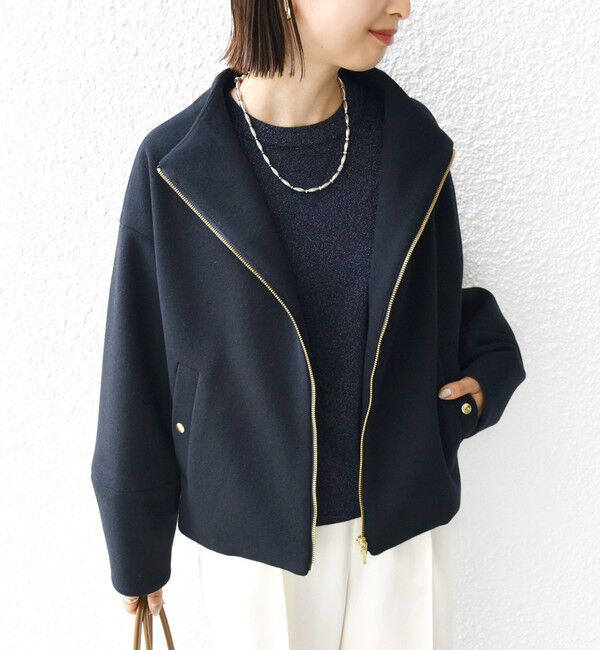 SHIPS for women「【WEB限定】〈手洗い可能〉 ウールライク ボトル ネック ジップ ブルゾン」|ブルゾン・スタジャン|ネイビー