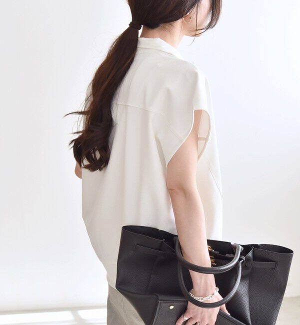 quaranciel「quaranciel:〈洗濯機可能〉ライト ポンチ ハーフジップ フレンチスリーブ TEE」|Tシャツ・カットソー|