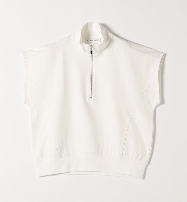 quaranciel「quaranciel:〈洗濯機可能〉ライト ポンチ ハーフジップ フレンチスリーブ TEE」|Tシャツ・カットソー|