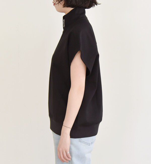 quaranciel「quaranciel:〈洗濯機可能〉ライト ポンチ ハーフジップ フレンチスリーブ TEE」|Tシャツ・カットソー|