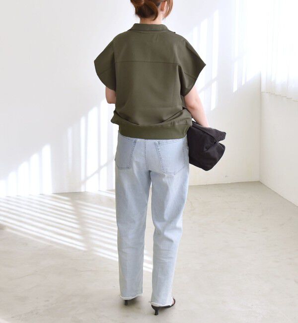 quaranciel「quaranciel:〈洗濯機可能〉ライト ポンチ ハーフジップ フレンチスリーブ TEE」|Tシャツ・カットソー|