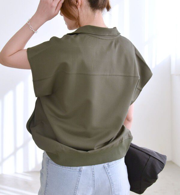 quaranciel「quaranciel:〈洗濯機可能〉ライト ポンチ ハーフジップ フレンチスリーブ TEE」|Tシャツ・カットソー|