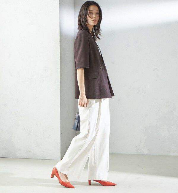 SHIPS for women「〈手洗い可能〉カラミ ノーラペル 半袖 ジャケット」|ノーカラージャケット|