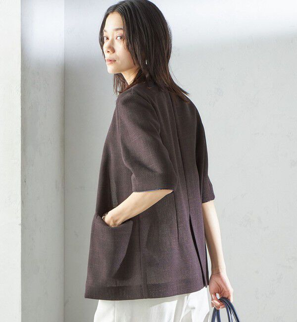 SHIPS for women「〈手洗い可能〉カラミ ノーラペル 半袖 ジャケット」|ノーカラージャケット|