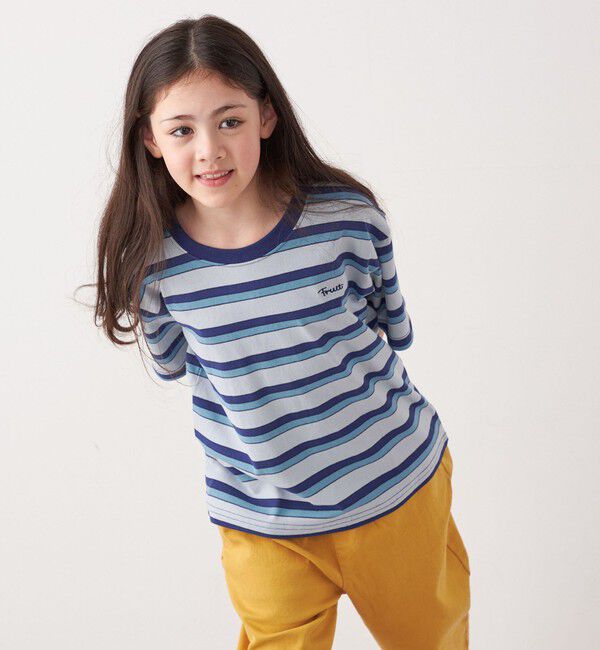 SHIPS any「FRUIT OF THE LOOM: 刺繍 ロゴ カラー ボーダー Tシャツ<KIDS>」|Tシャツ・カットソー|ライトブルー