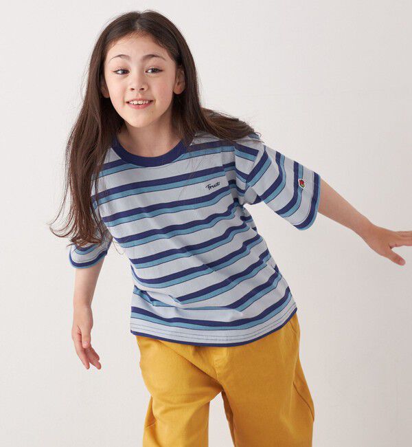 SHIPS any「FRUIT OF THE LOOM: 刺繍 ロゴ カラー ボーダー Tシャツ<KIDS>」|Tシャツ・カットソー|