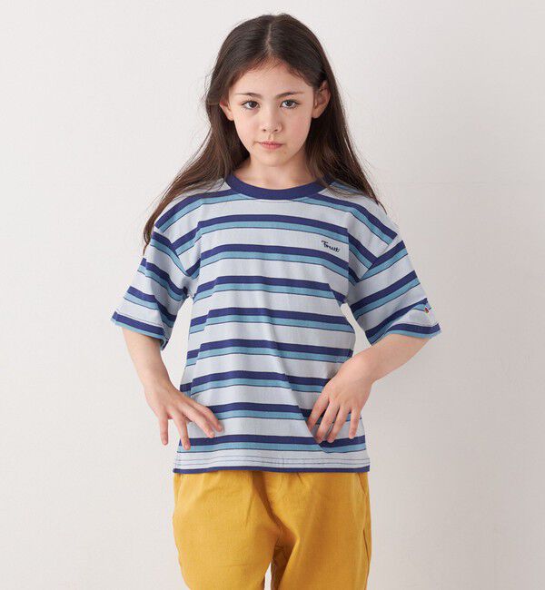 SHIPS any「FRUIT OF THE LOOM: 刺繍 ロゴ カラー ボーダー Tシャツ<KIDS>」|Tシャツ・カットソー|