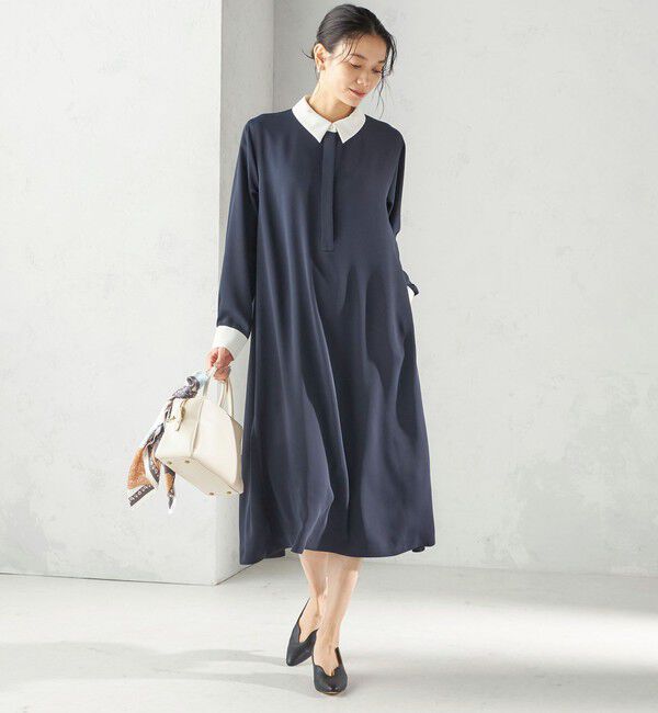 SHIPS for women「〈洗濯機可能〉ライト ダブルクロス バックフリル Aライン ワンピース（セレモニー対応可）」|ワンピース|