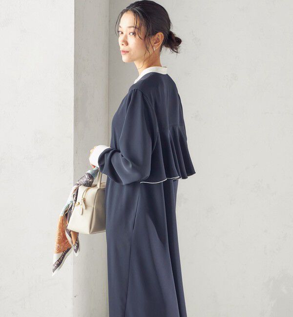 SHIPS for women「〈洗濯機可能〉ライト ダブルクロス バックフリル Aライン ワンピース（セレモニー対応可）」|ワンピース|