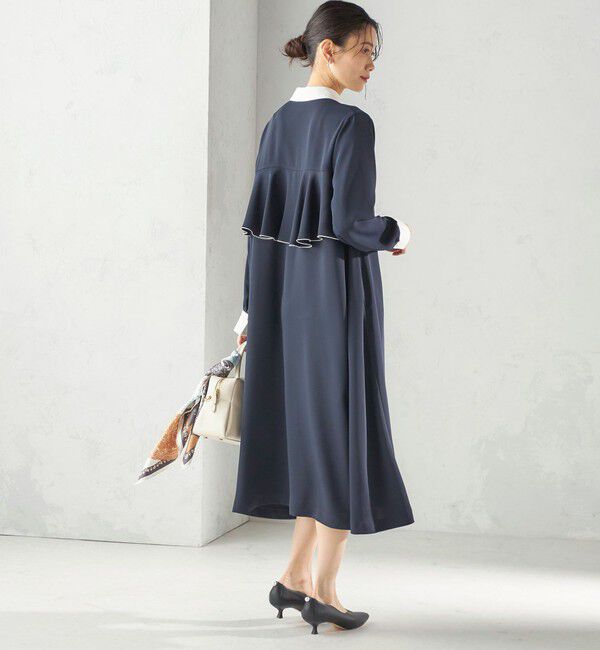 SHIPS for women「〈洗濯機可能〉ライト ダブルクロス バックフリル Aライン ワンピース（セレモニー対応可）」|ワンピース|