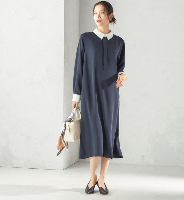 SHIPS for women「〈洗濯機可能〉ライト ダブルクロス バックフリル Aライン ワンピース（セレモニー対応可）」|ワンピース|