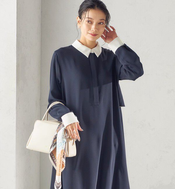 SHIPS for women「〈洗濯機可能〉ライト ダブルクロス バックフリル Aライン ワンピース（セレモニー対応可）」|ワンピース|