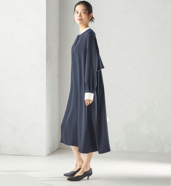 SHIPS for women「〈洗濯機可能〉ライト ダブルクロス バックフリル Aライン ワンピース（セレモニー対応可）」|ワンピース|