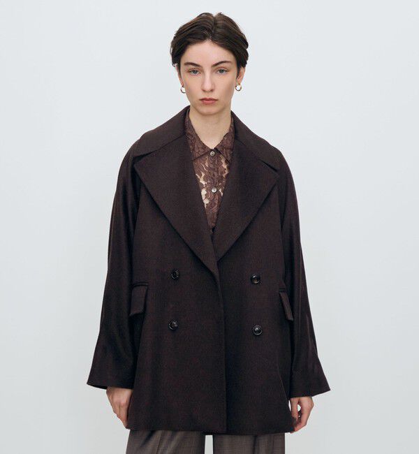 美品　トゥモローランド　ショートコート　黒　定価¥38,500 ウェービーカシミヤ ラグランショートコート（TOMORROWLAND collection