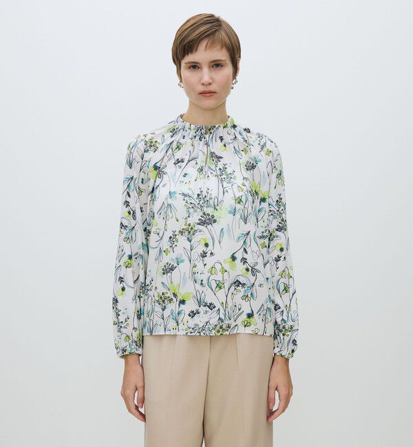 TOMORROWLAND collection「オーキッドフラワープリント ネックギャザーブラウス」|シャツ・ブラウス|