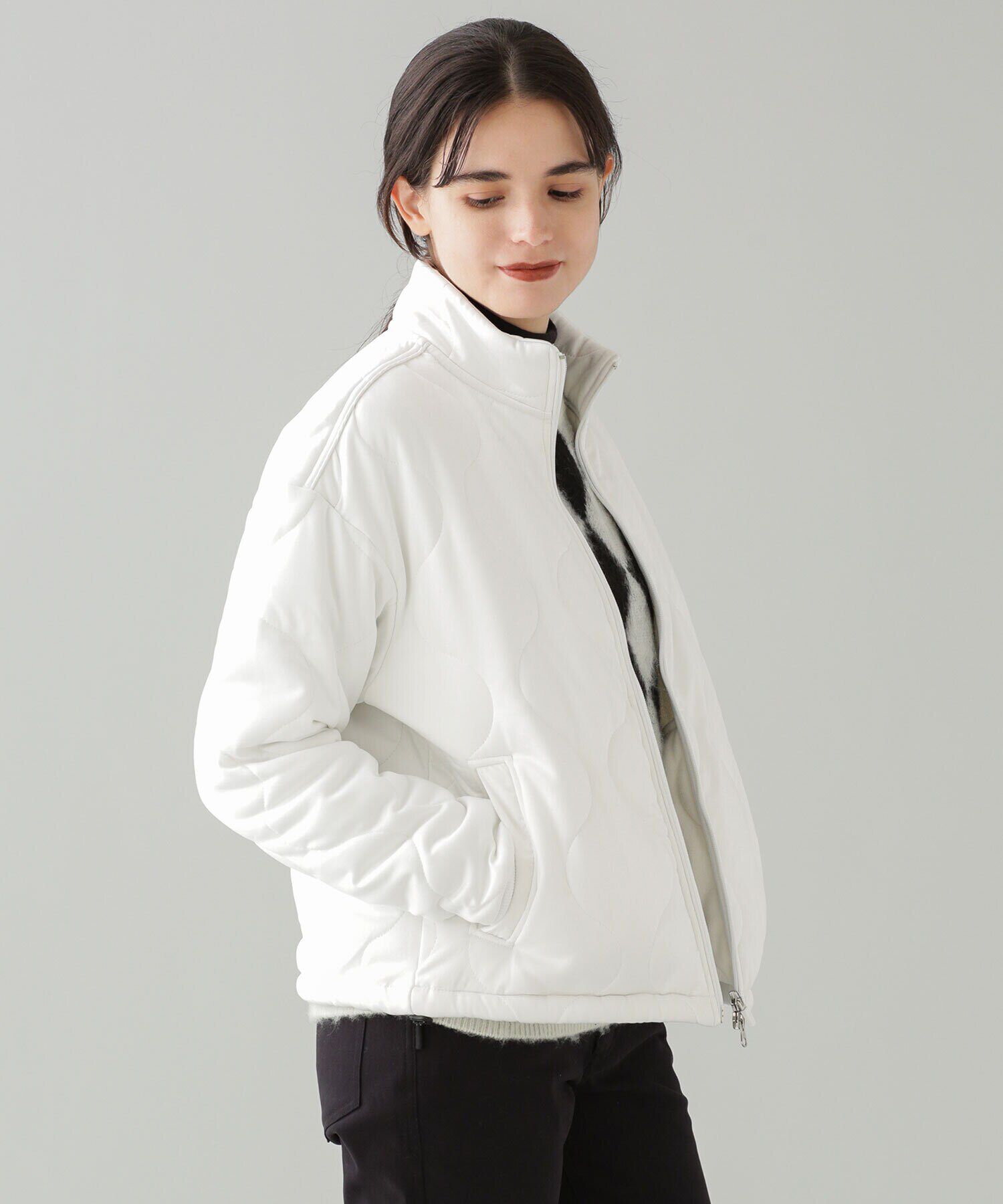 nano･universe「ZIP UP スタンドキルトブルゾン/オーバーサイズ」|ブルゾン・スタジャン|