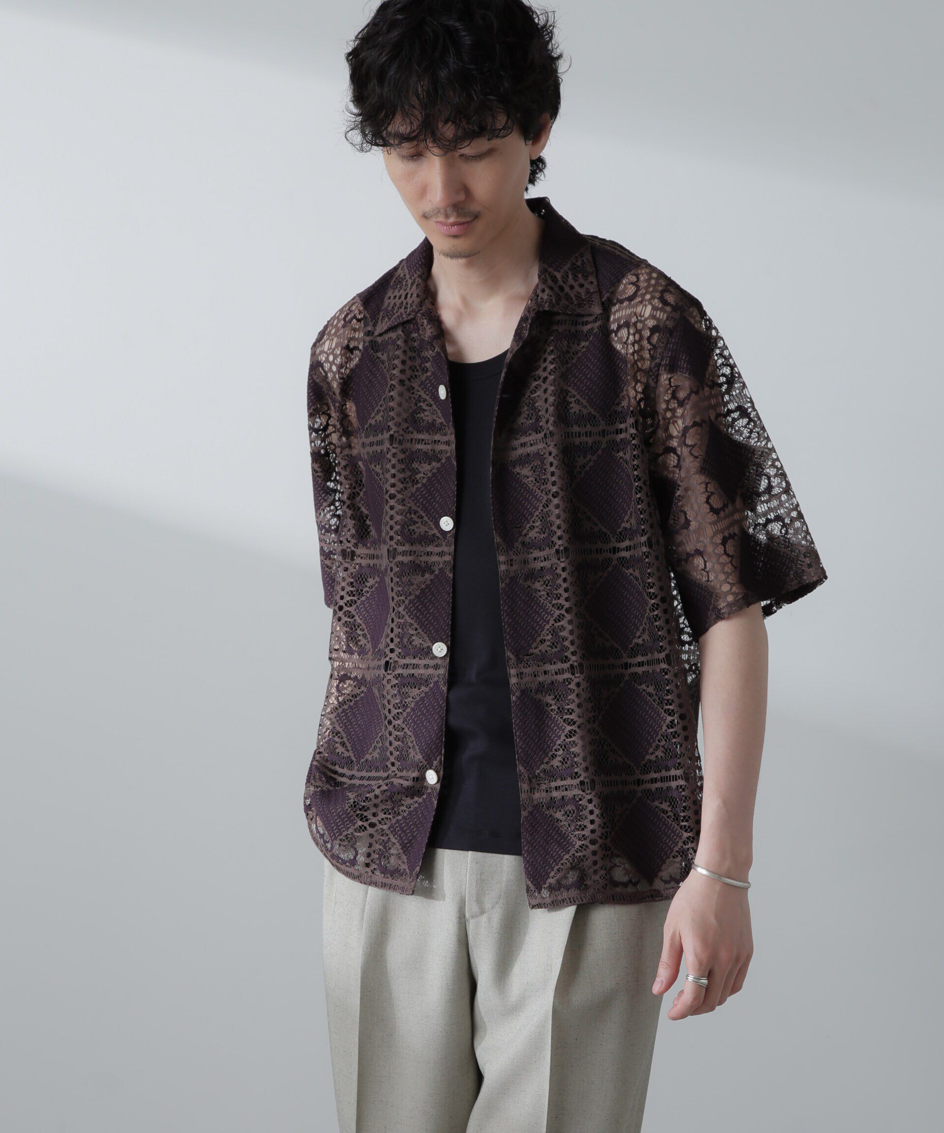 nano･universe「カットブローシェレースオープンカラーシャツ」|シャツ・ブラウス|