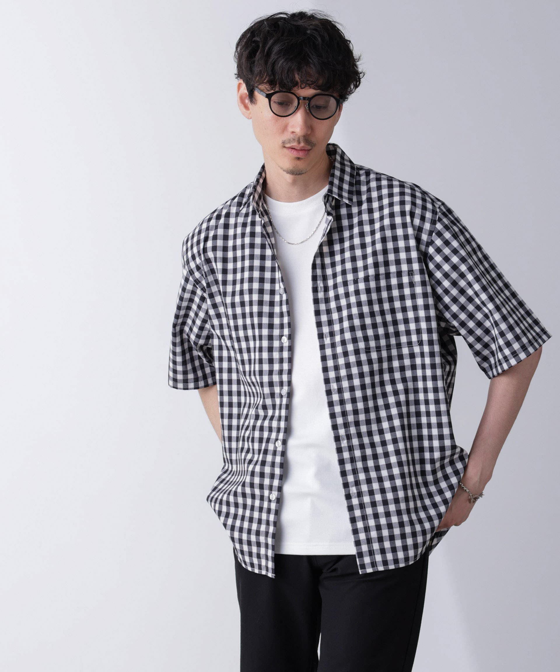 nano･universe「リラックスギンガムシャツ 半袖」|シャツ・ブラウス|