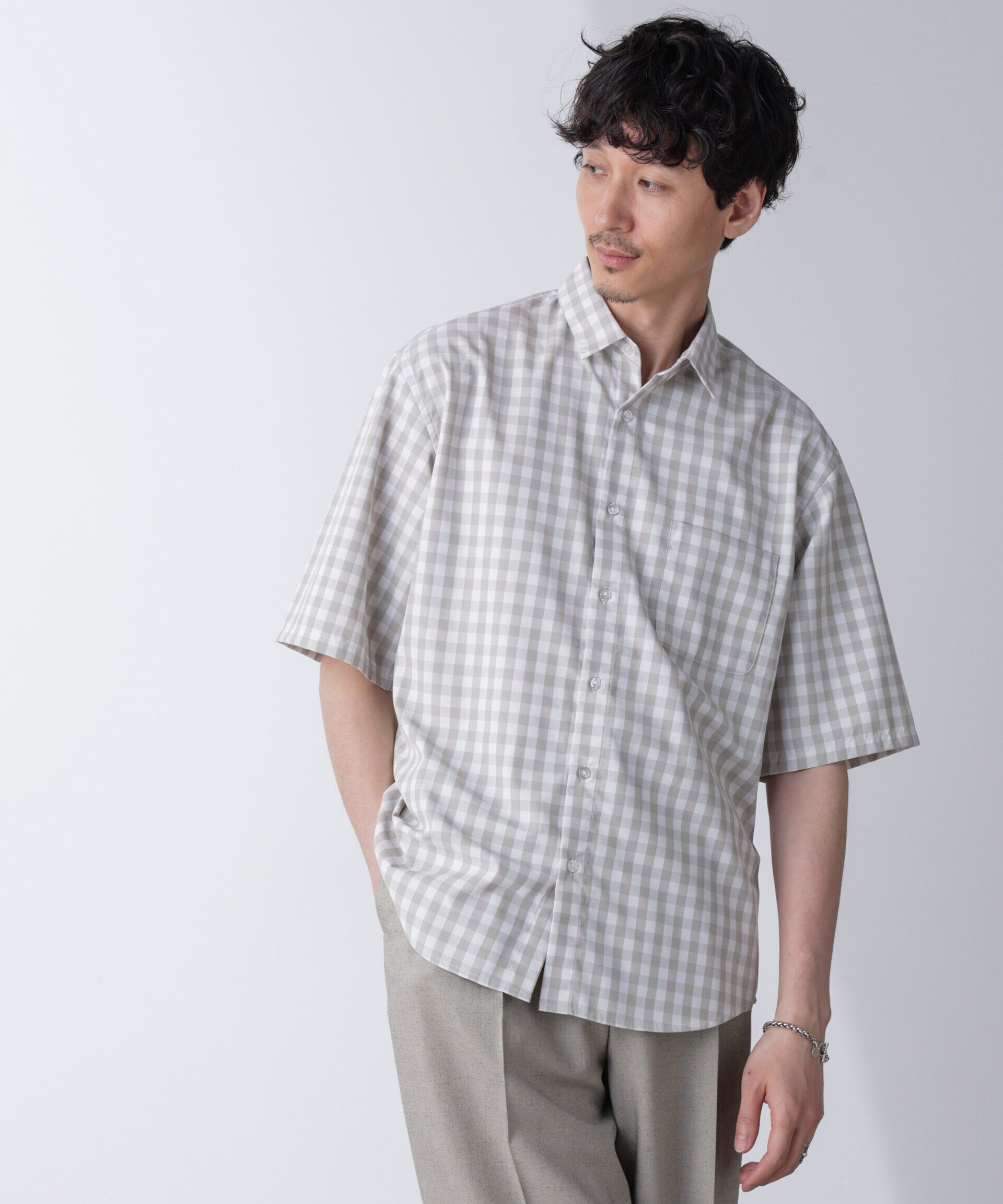 nano･universe「リラックスギンガムシャツ 半袖」|シャツ・ブラウス|