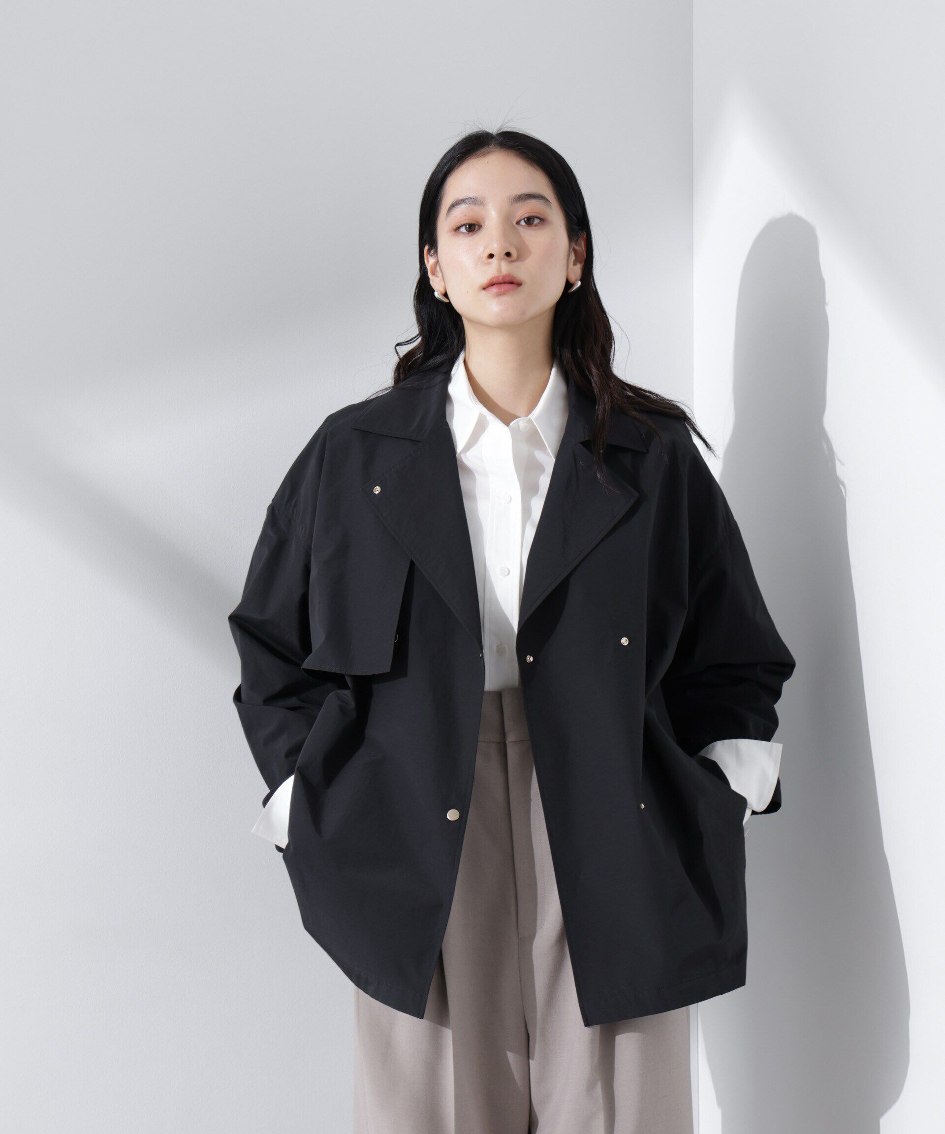 nano･universe「ミドル丈ワイドラフトレンチ」|その他|ブラック