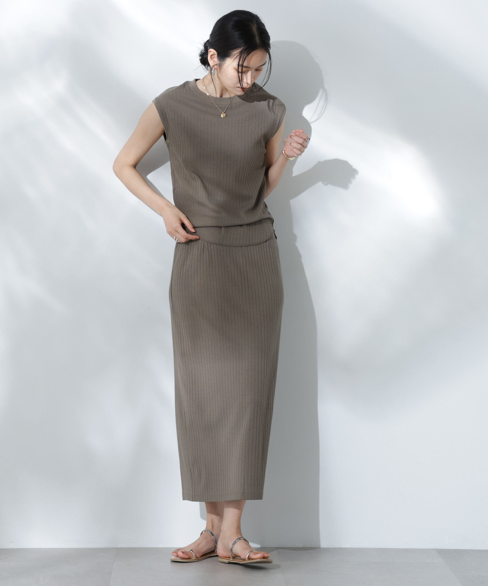 nano･universe「Anti Soaked(R) 汗染み防止リブノースリーブTシャツ（セットアップ可）」|Tシャツ・カットソー|