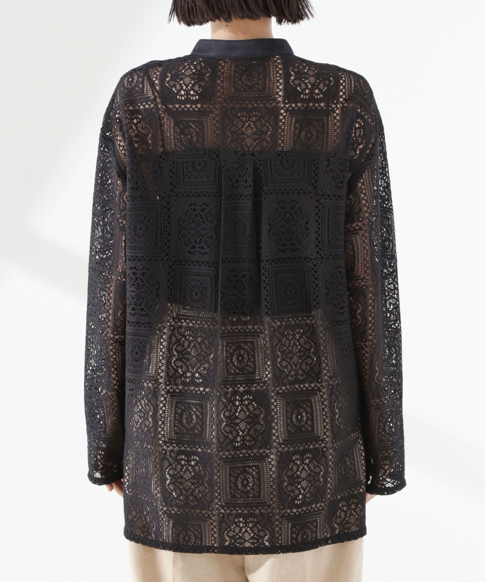 nano･universe「バンドカラーレースシャツ (セットアップ可)」|シャツ・ブラウス|