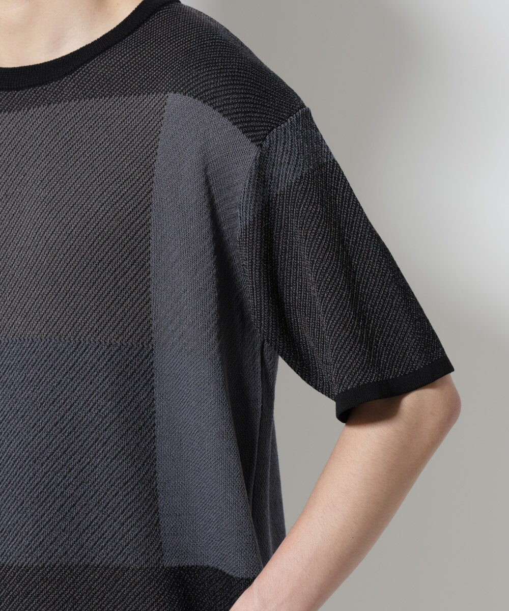 nano･universe「ブロックチェックニットTシャツ 半袖」|ニット・セーター|