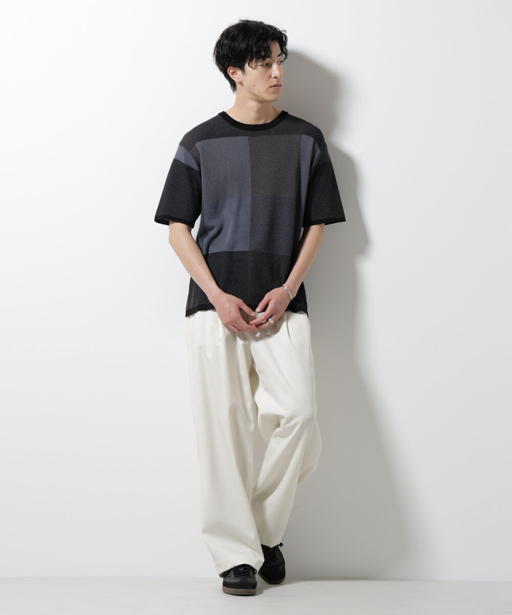 nano･universe「ブロックチェックニットTシャツ 半袖」|ニット・セーター|