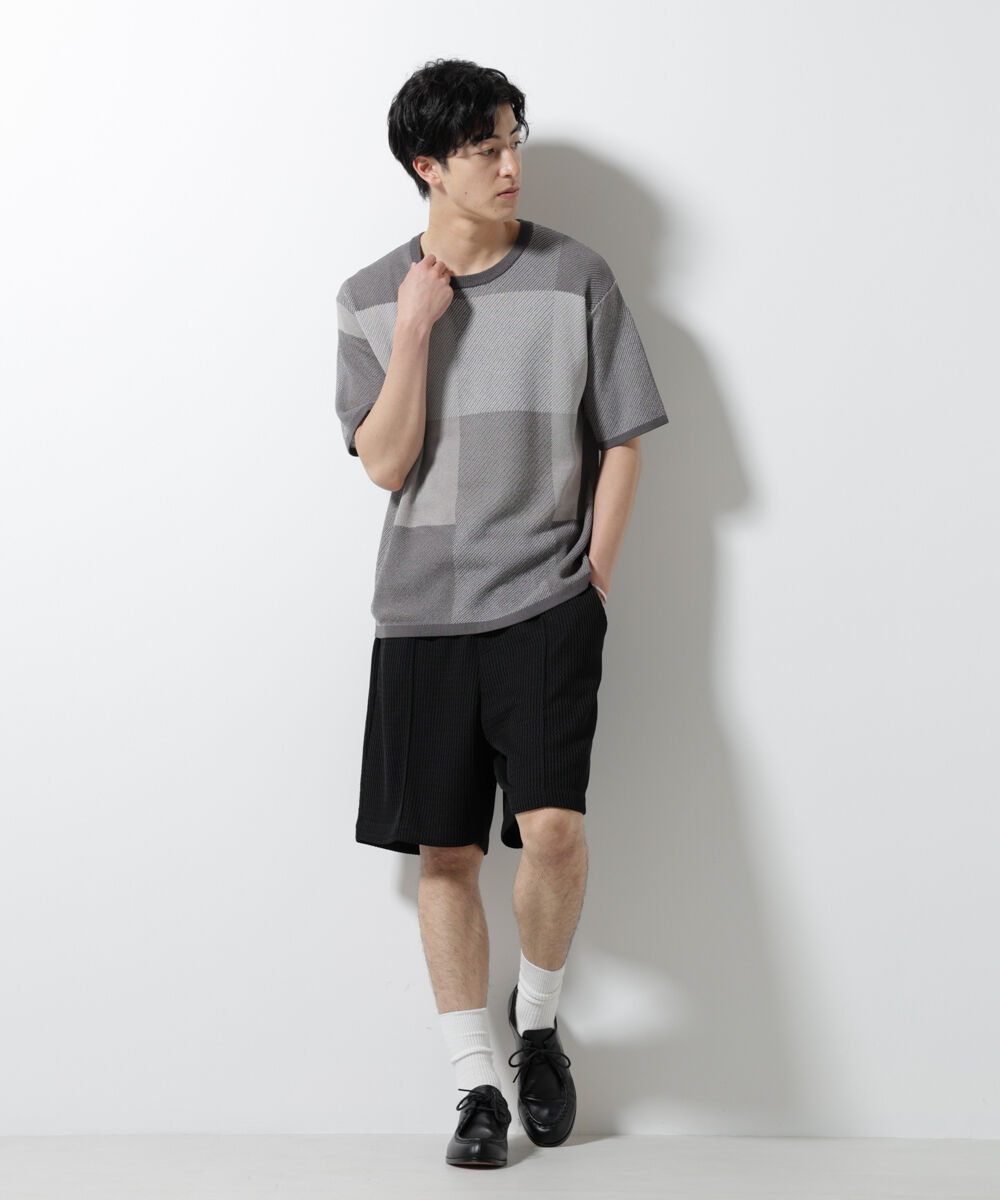 nano･universe「ブロックチェックニットTシャツ 半袖」|ニット・セーター|