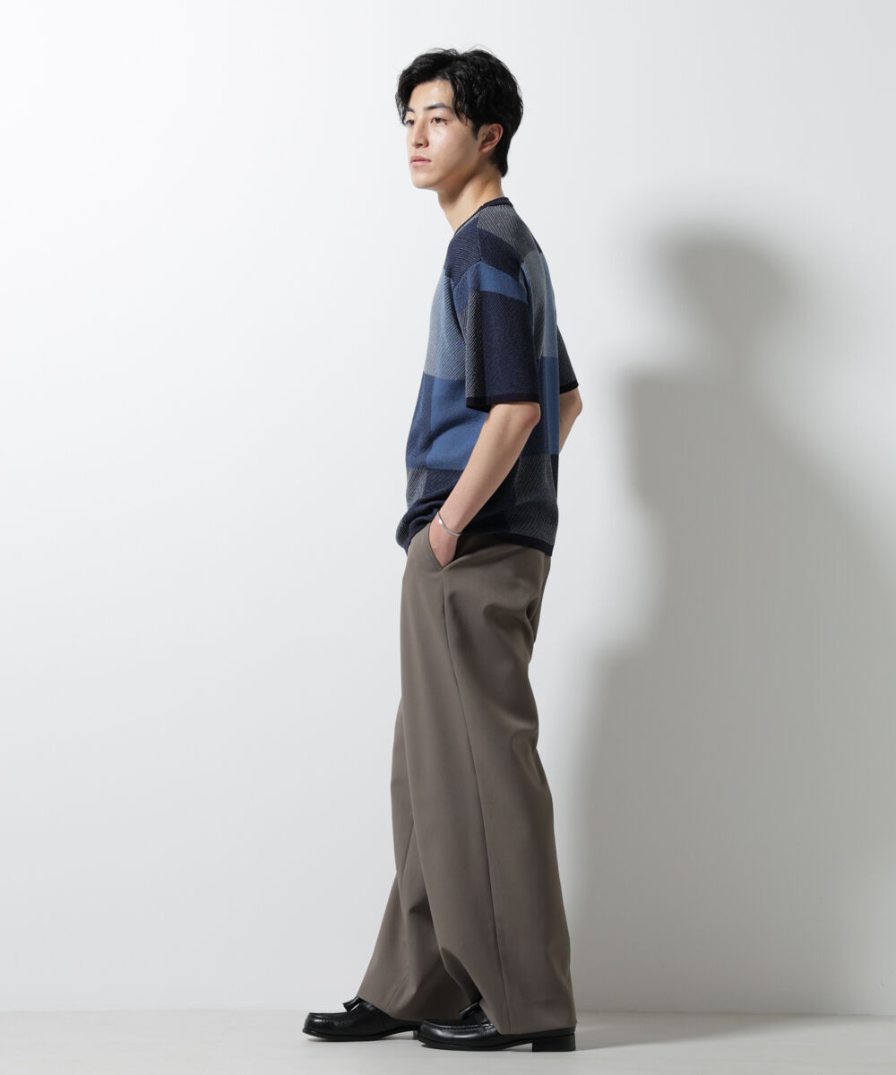 nano･universe「ブロックチェックニットTシャツ 半袖」|ニット・セーター|