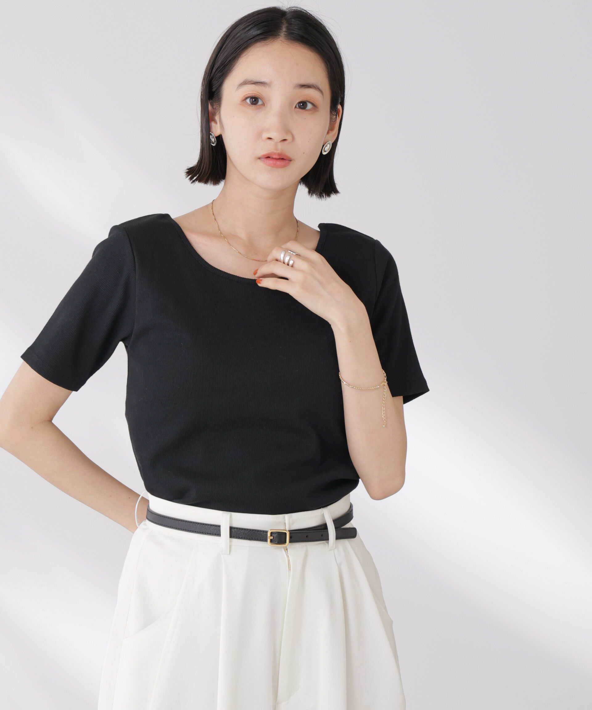 nano･universe「抗菌防臭・接触冷感機能 カップ付きクルーネックトップス」|Tシャツ・カットソー|