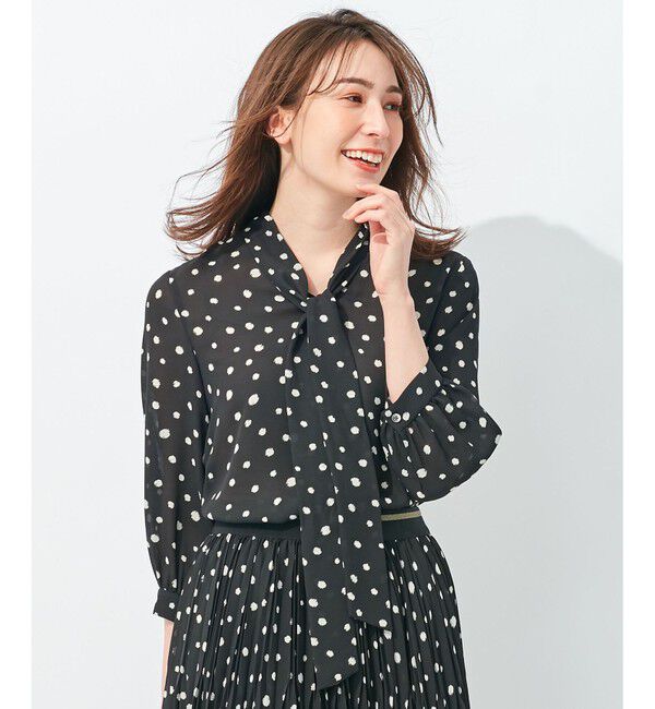 自由区「【セットアップ可】ドットプリント ボウタイブラウス」|シャツ・ブラウス|ブラック系5