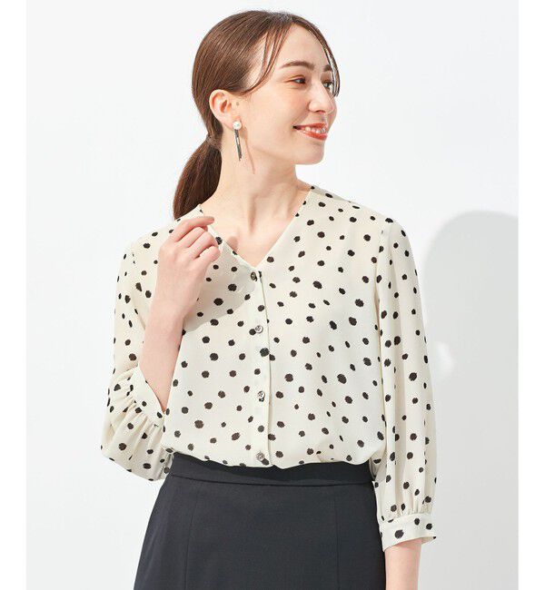 自由区「【セットアップ可】ドットプリント ボウタイブラウス」|シャツ・ブラウス|