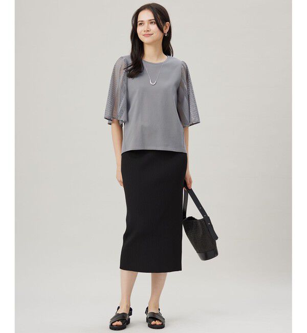 自由区「【洗える】レースエッジフレアスリーブ トップス」|Tシャツ・カットソー|