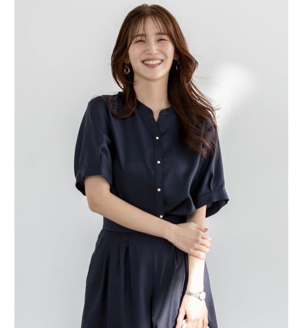 ANY SIS「【接触冷感・UVカット・速乾】スムージーポリエステル 2WAY ブラウス」|シャツ・ブラウス|ネイビー